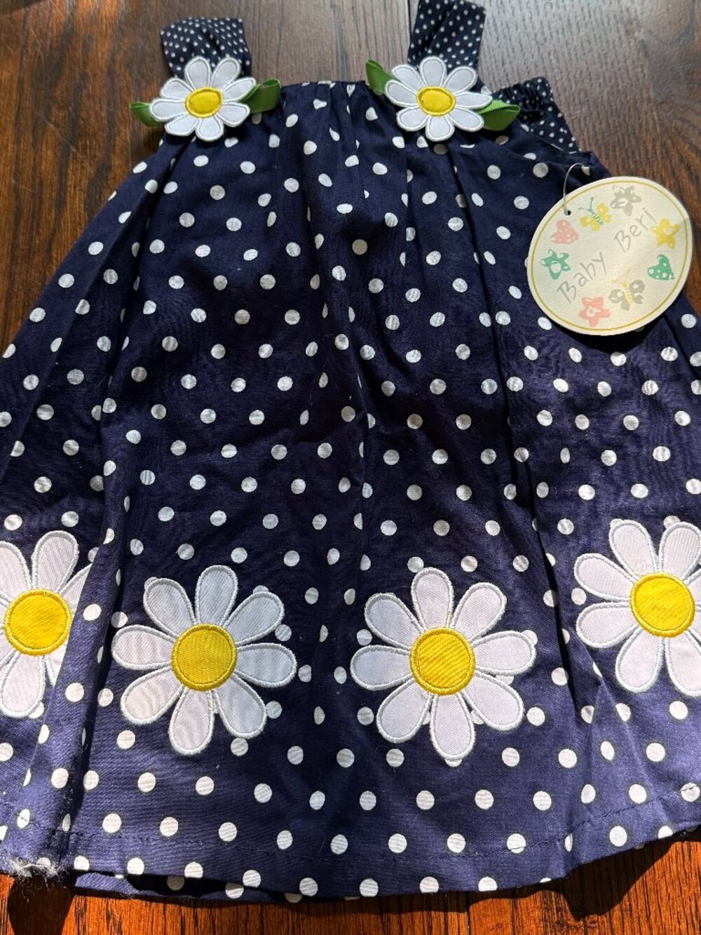 NWT Baby Beri Navy/White polka dot dress with bloomers Size 6/9 month Daisies